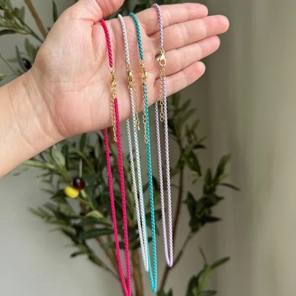 14k Plated Enameled Colorful Chain Necklaces - Picture 1 of 11